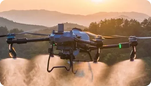 Illustration of farmers being served with drone technology